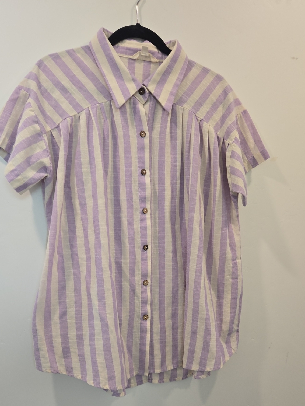 Lavender & White Striped Button-Up Shirt